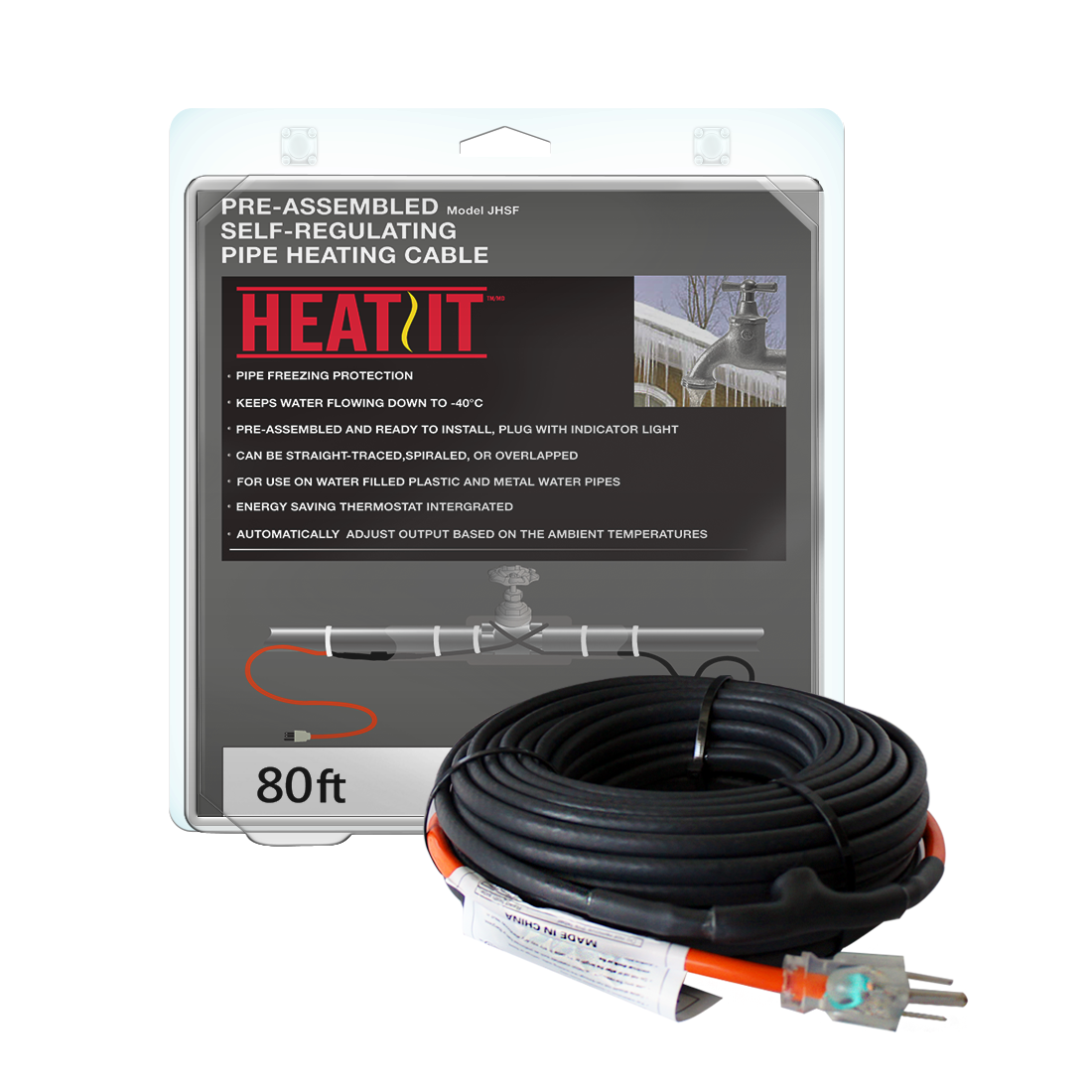 HEATIT Self-Regulating Water Pipe Heat Tape for Freeze Protection -  Built-in Thermostat Heavy-Duty, 120V, 100Ft - Ideal for Meta