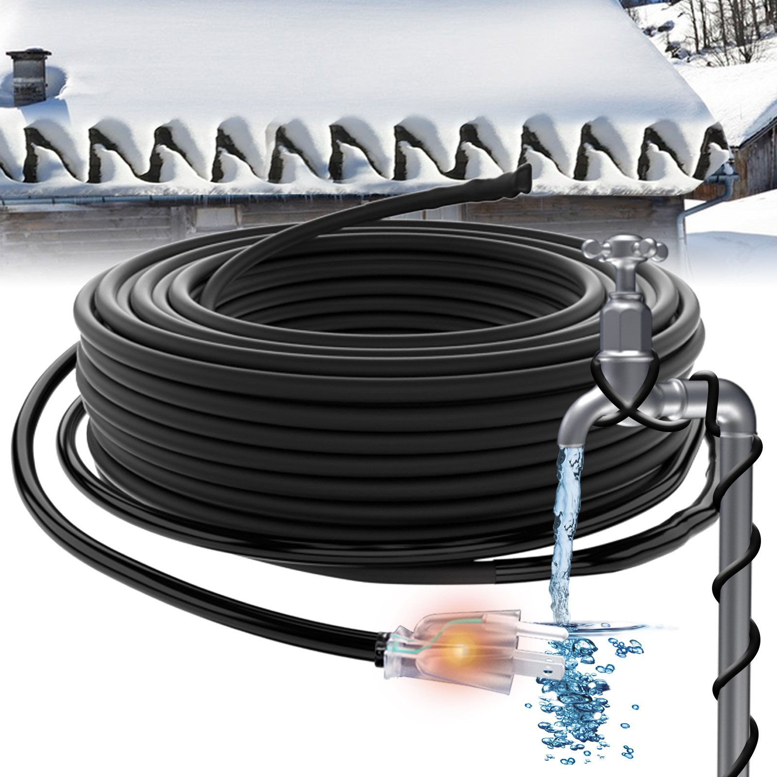 HEATIT Sewage Pipe Heating Cable for Buried Pipes, Wastewater Systems, Sump Pumps, Roof De-Icing, 120V Self-Regulating, Fluoropolymer Corrosion-Proof, Freeze Protection,JHSF1-CT,50FT