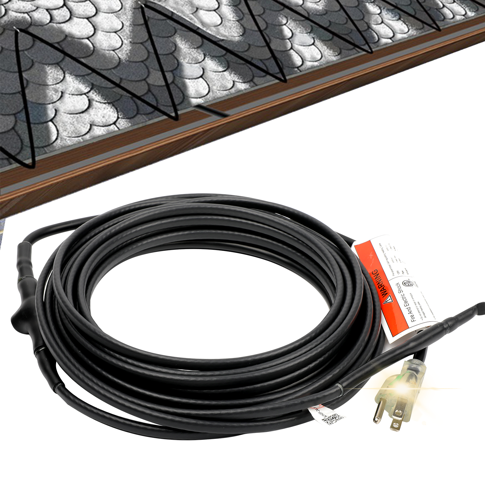 HEATIT 70FT Heat Tape for Water Pipes Roof and Gutters Heating Cable with  6ft Lighted Plug