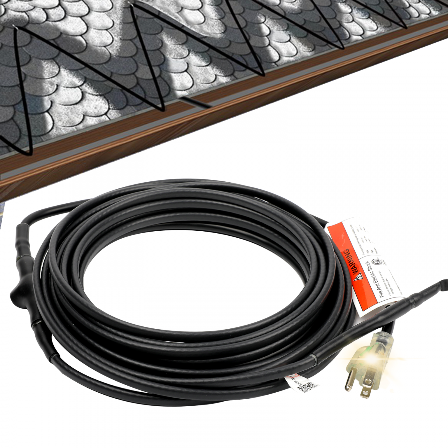 HEATIT 8JHSF Roof and Gutters Heating Cable with 10ft Lighted Plug